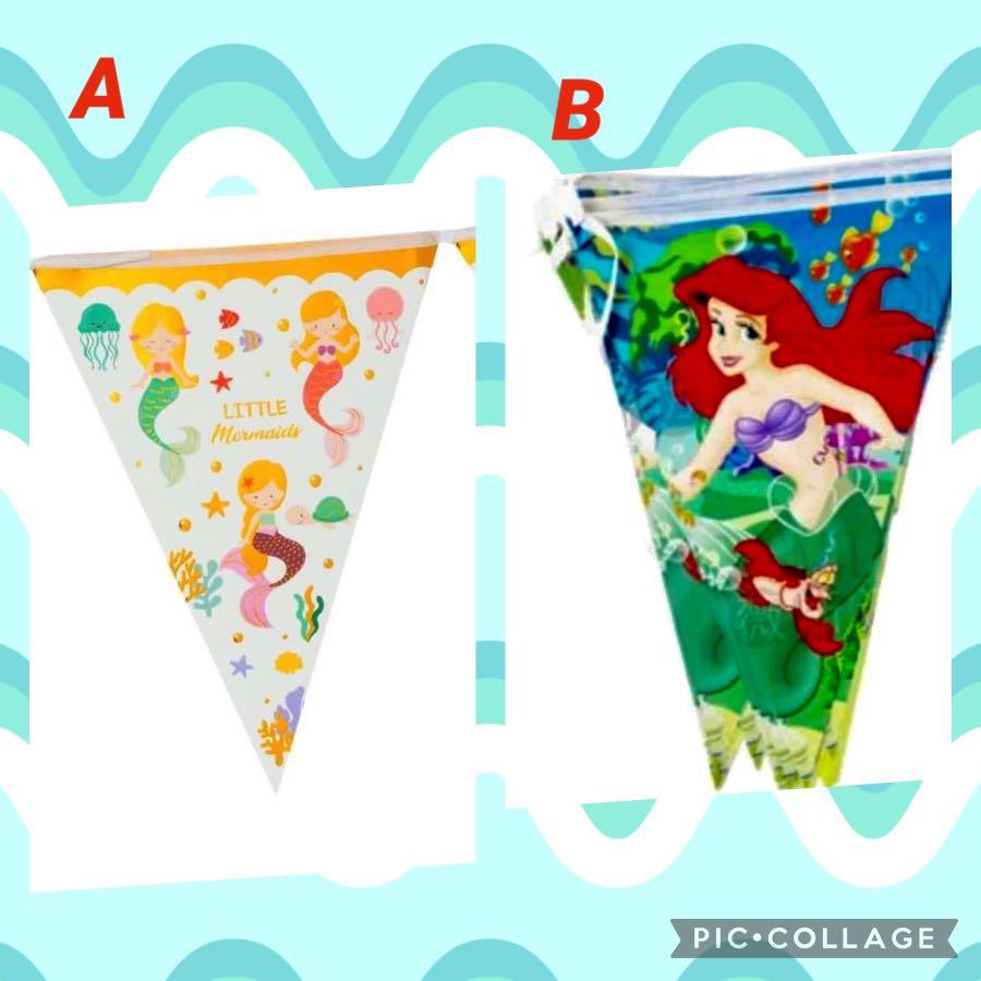 MY LITTLE MERMAID ARIEL BUNTING TABLECOVER CUPCAKE WRAPPERS TOPPERS PARTY BAGS 