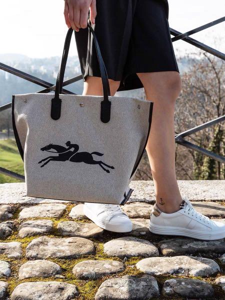 Longchamp Roseau carriage canvas tote bag handbag shoulderbag