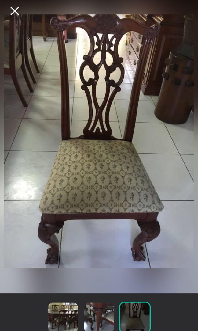 Narra 8-seater dining table & chairs with glass top (Category: Tables & Sets) located in Paranaque City. Submitted by luluviare (Listing ID 1171324666, Image 3). Description: Negotiable Narra 8-seater dining table & chairs with glass top 8 chairs (2 with armrests) Very very good condition From P165,000 to P145,000 For pick up Buyer will pay the delivery fee .