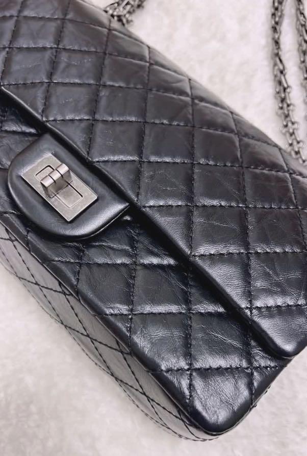 New Authentic Chanel 2.55 reissue in Aged calfskin ruthenium-finished metal  black double flap bag classic