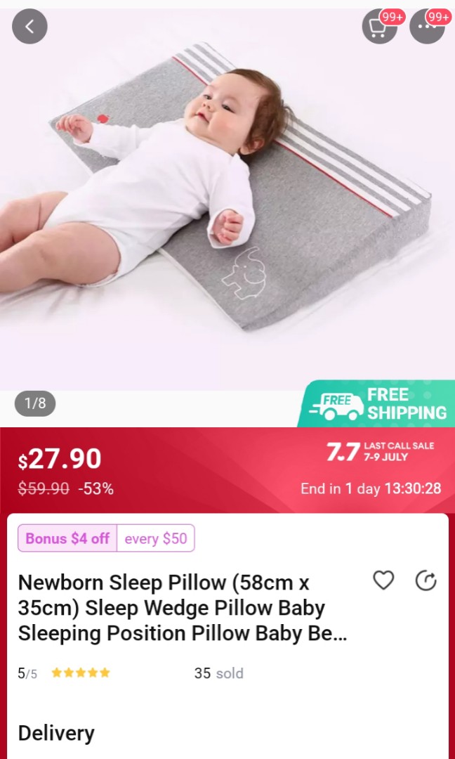 Newborn sleep wedge pillow (reflux), Babies & Kids, Baby Nursery & Kids