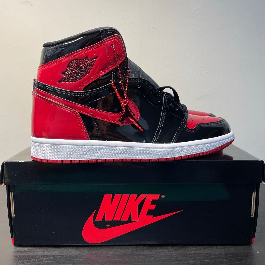 NIKE 喬丹Air Jordan 1代OG AJ1 男鞋Patent Bred 漆皮經典配色黑紅