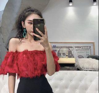Off Shoulder Feather Top