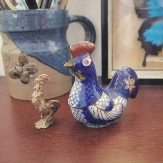 Ornate Ceramic and Brass Chicken Display