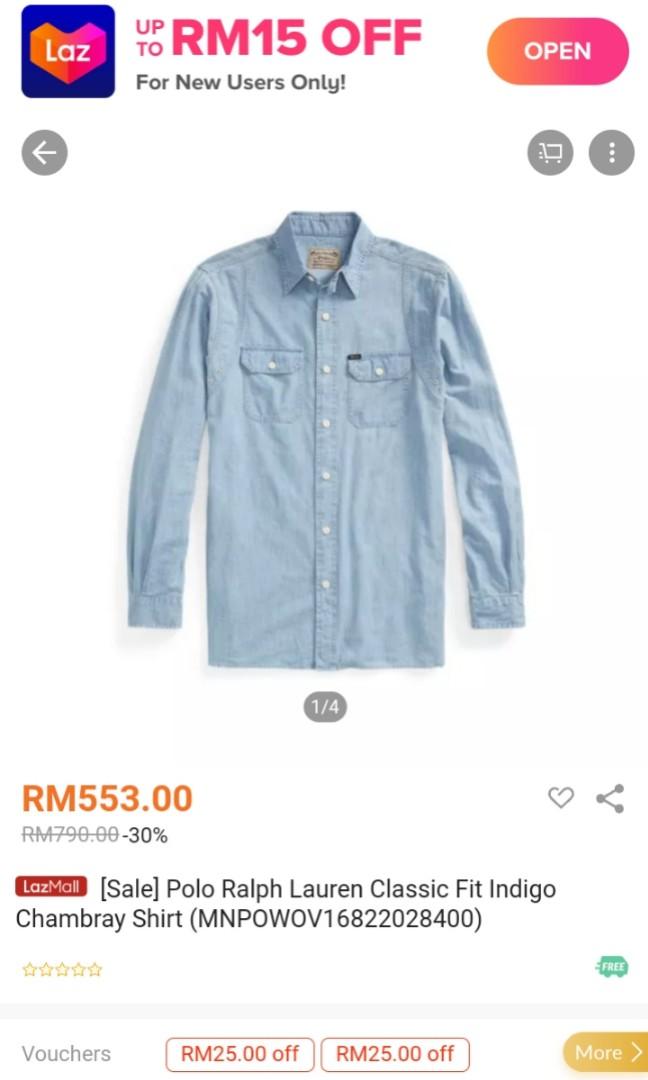 POLO RALPH LAUREN CLASSIC FIT INDIGO CHAMBRAY SHIRT