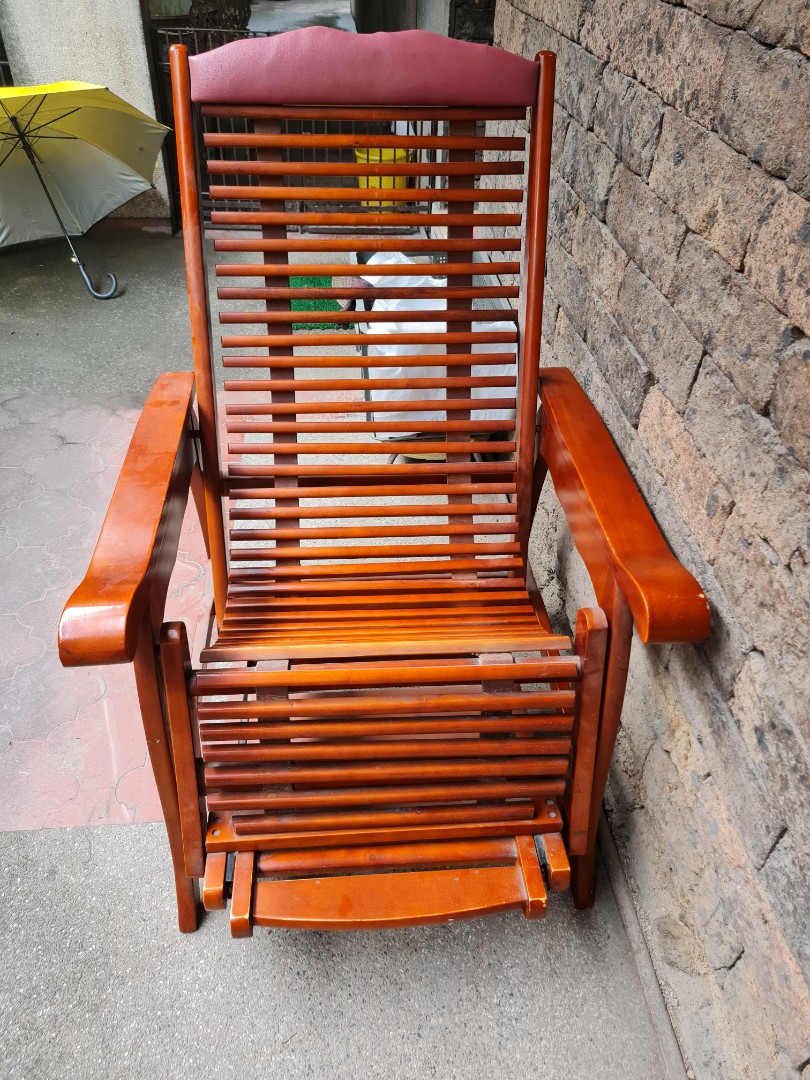 Reclining Chair Solid Wood with Foot Rest, Furniture & Home Living