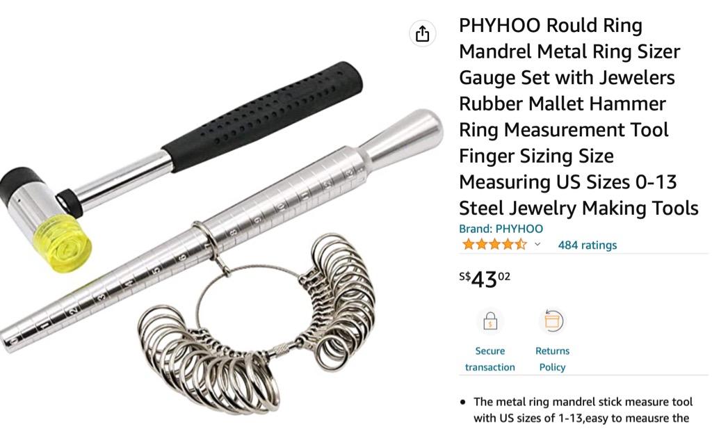 PHYHOO Metal Steel Ring Sizer Set Mandrel Gauge Finger Size Measure Rings Sizing