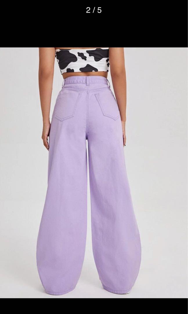 Shein Baggy Jeans Purple, Fesyen Wanita 