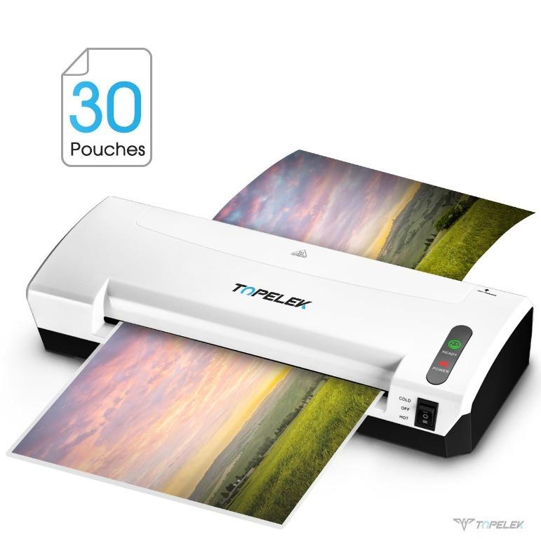 2 Roller Lamination System for A4/A5/Business Card Corner Rounder White 9 inchs Thermal Laminator with 30 Laminating Pouches Paper Trimmer TOPELEK 5-in-1 Laminator Machine Photo Clip Kit 