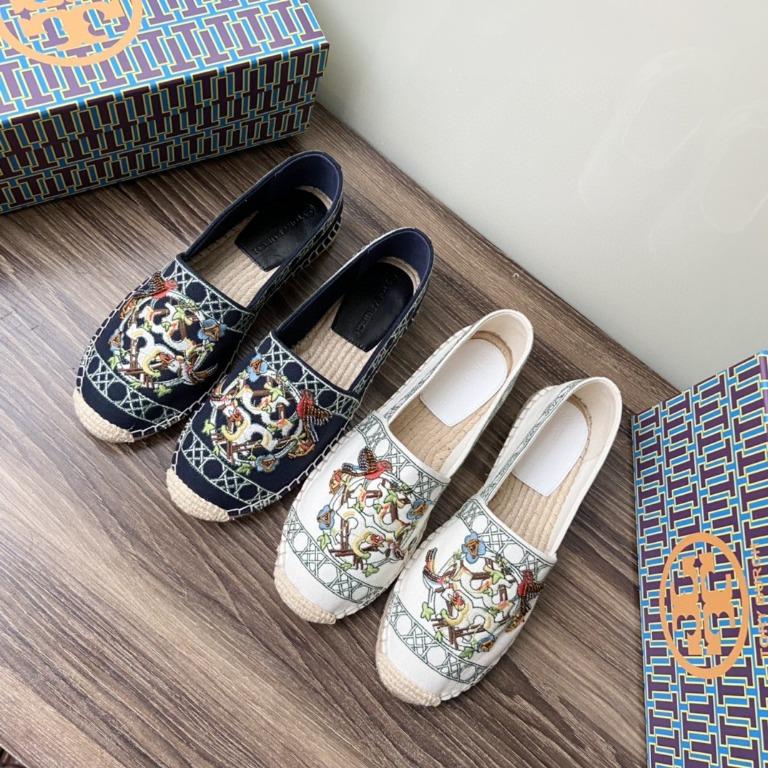 Tory Burch canvas flat espadrilles embroidered casual slip on loafer size35 40
