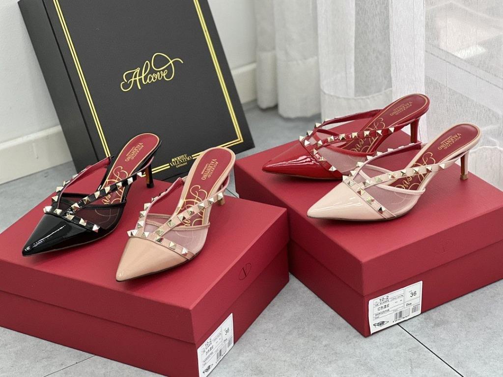 Valentino Garavani studded casual half drag shoes mesh kitten heel