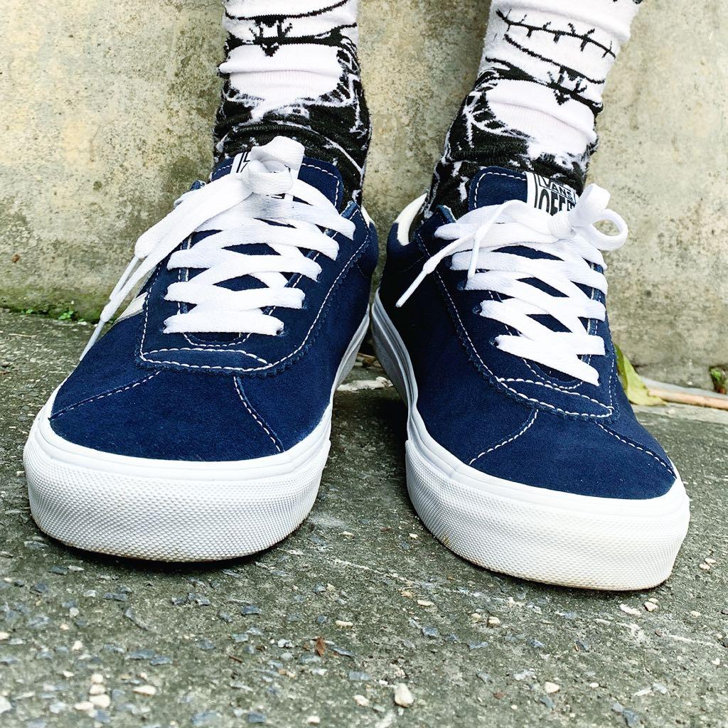 VANS SPORT STYLE 73 DX 復古平底鞋滑板鞋休閒鞋麂皮皮革男版深藍湛藍藍白配色US8.5 26.5號VN0A4BU6I63  SBK-M TP0-22 #22含運, 他的時尚, 鞋, 休閒鞋在旋轉拍賣