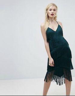 ASOS fringe mesh strappy midi bodycon dress