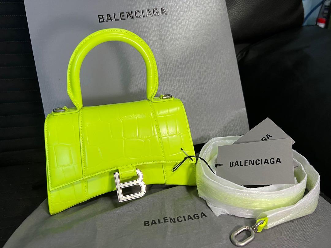 BALENCIAGA Shiny Calfskin Crocodile Embossed XS Hourglass Top Handle Bag  Yellow 1169641  FASHIONPHILE