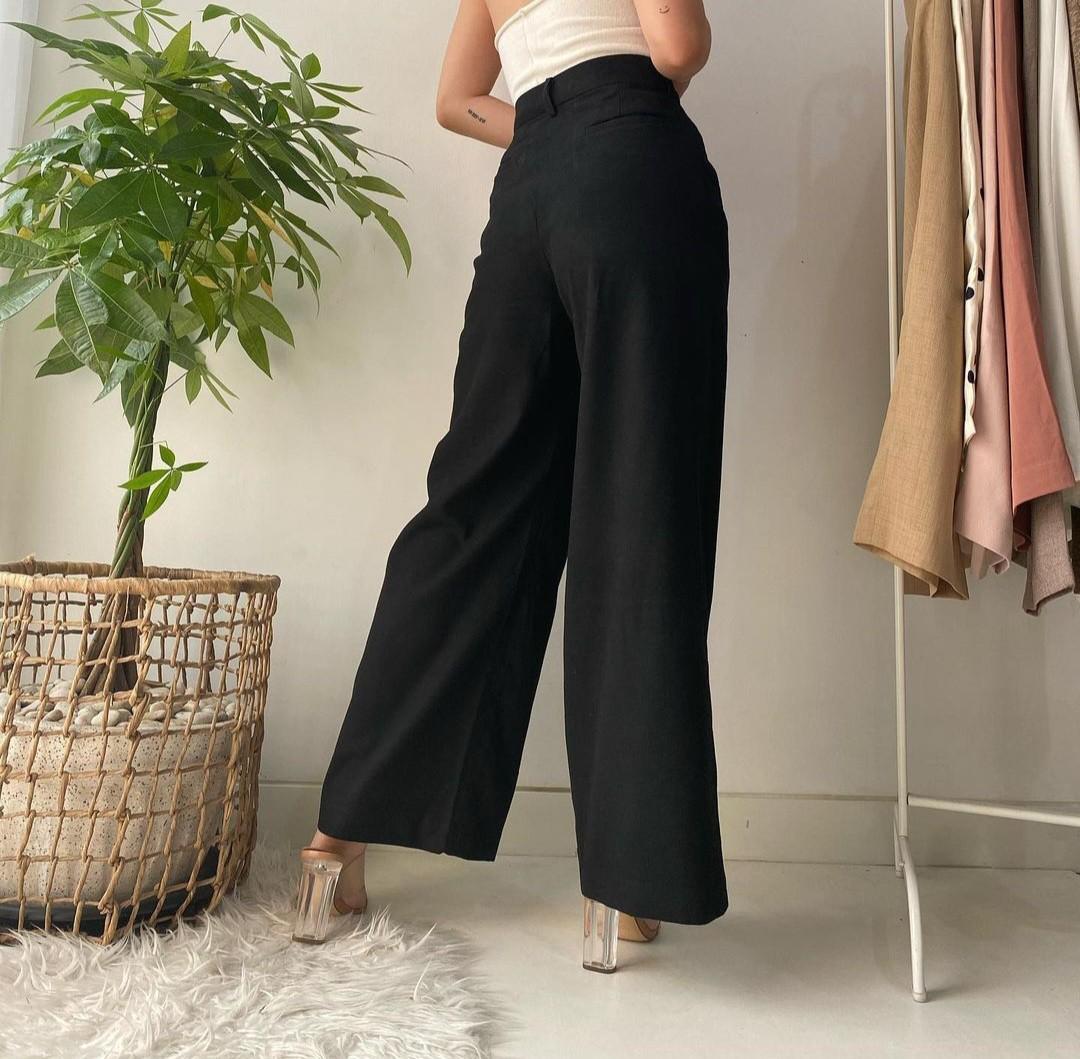 Black Highwaist Wide Leg Pants, Fesyen 