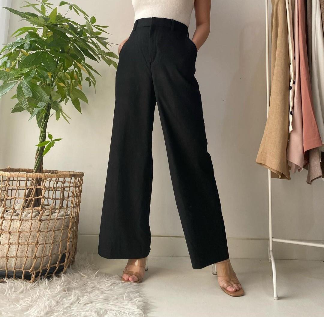 Black Highwaist Wide Leg Pants, Fesyen 