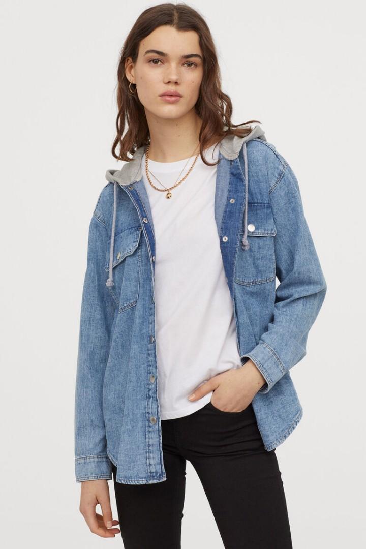 Hooded denim shirt discount womens