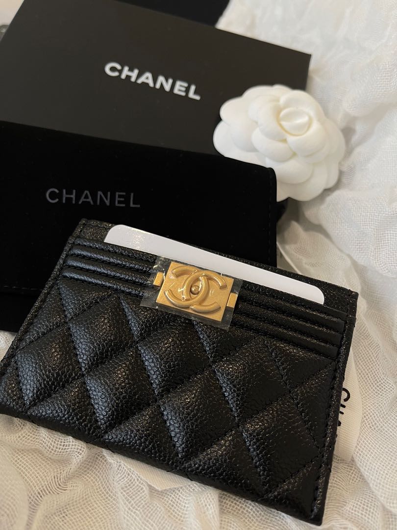 Chanel Le Boy Snap Card Holder In Black Caviar RHW  islamiyyatcom