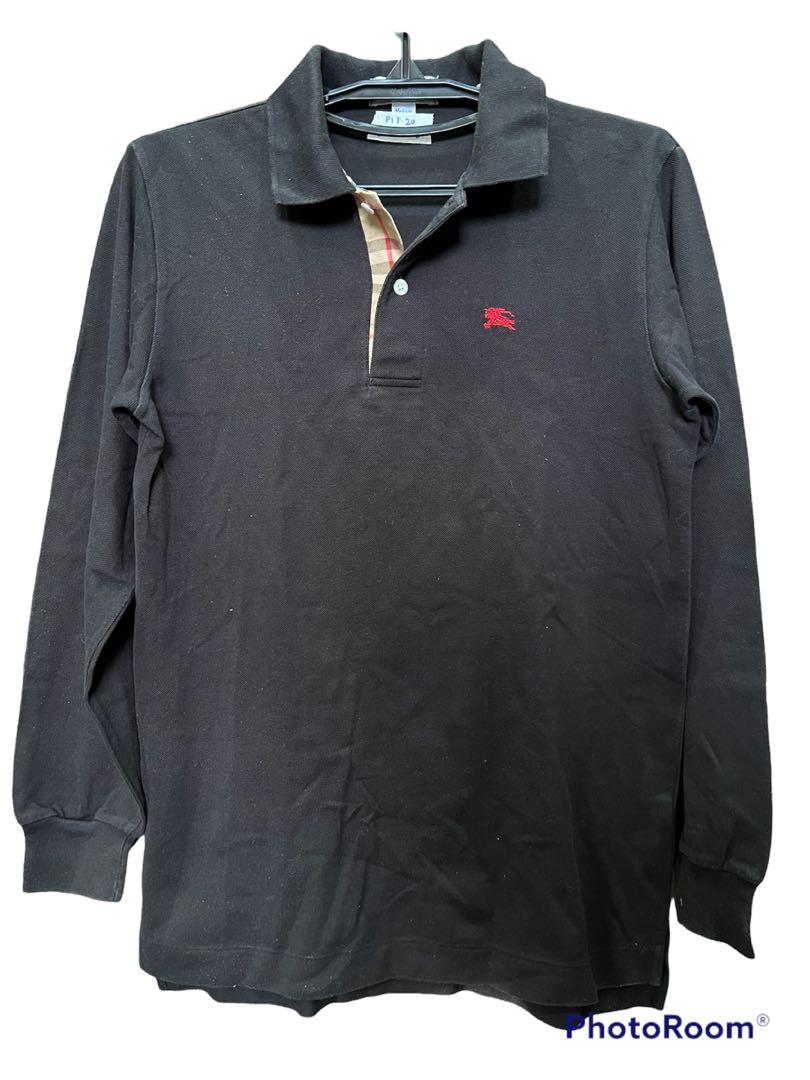 BURBERRY S Black Long Sleeve Polo Shirt Authentic