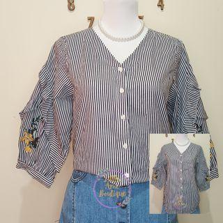 Butterfly sleeves stripe office blouse