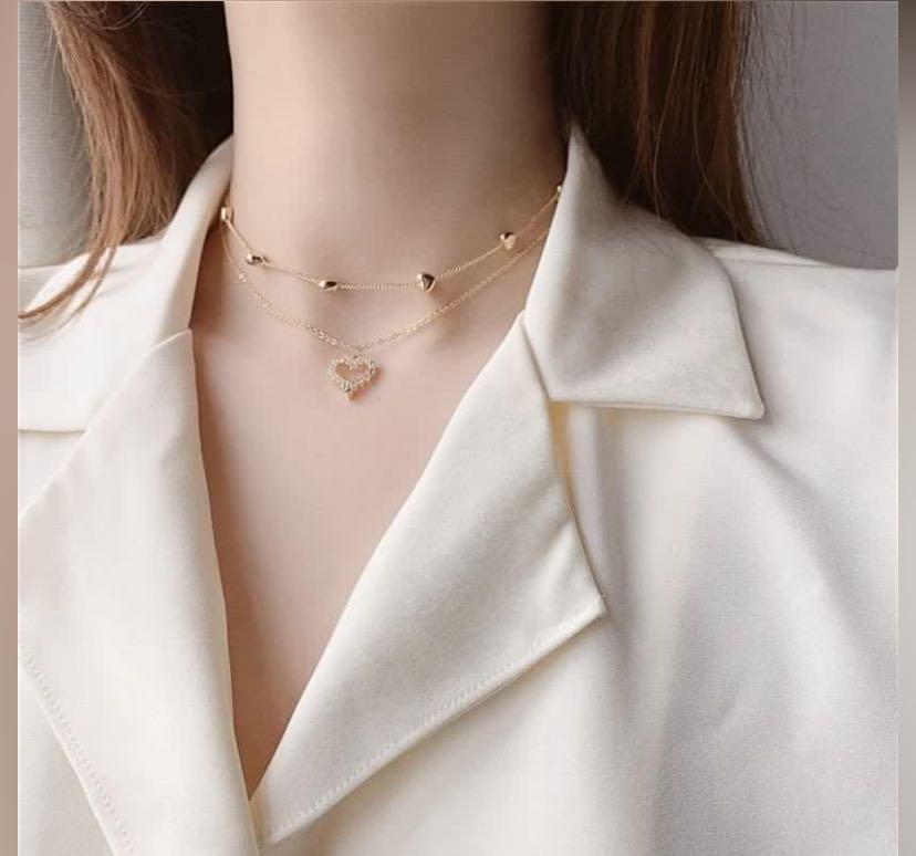 chain double layer heart Necklace Women s Fashion Jewelry