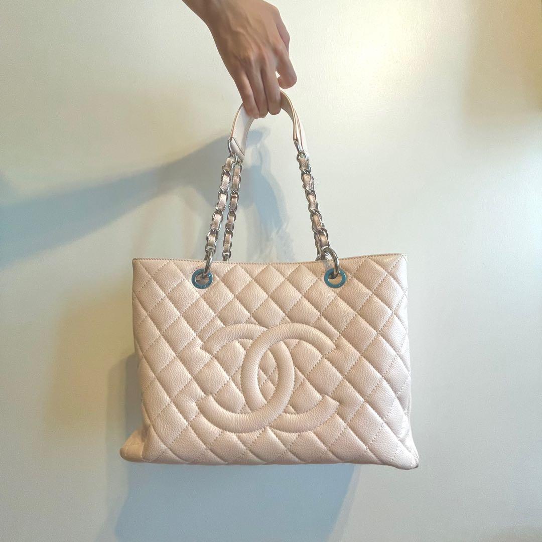 Chanel Beige Quilted Caviar Leather Grand Shopping Tote GST at