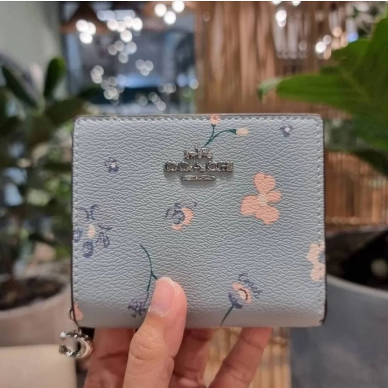 COACH Small Wallet In Floral Print Coated Canvas in Blue