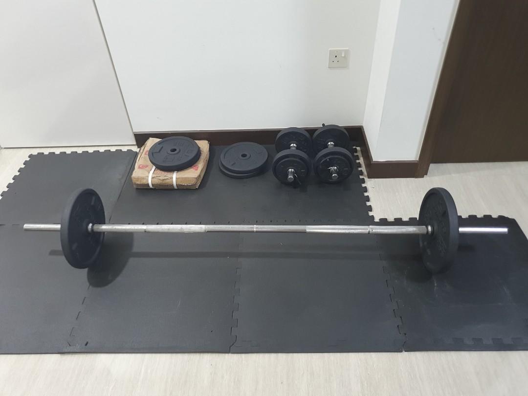 Domyos Weight Training Dumbbell and Barbell Kit 93kg Sports