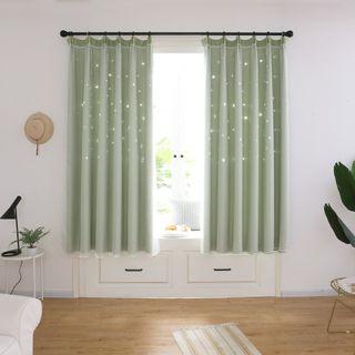 Double Layer Sheer and Blackout Star Curtains (2pcs)