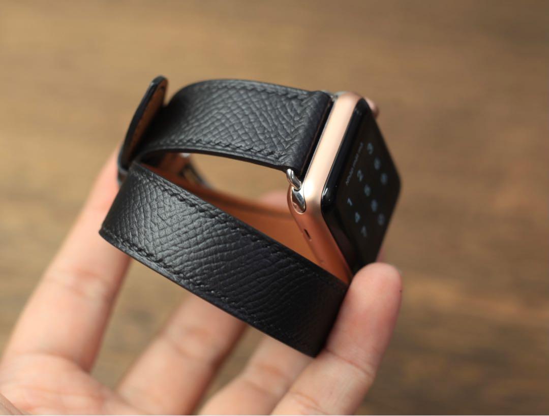 Double tour Epsom lesther strap handmade for Apple Watch strap