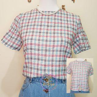 Gingham pink blue casual tops
