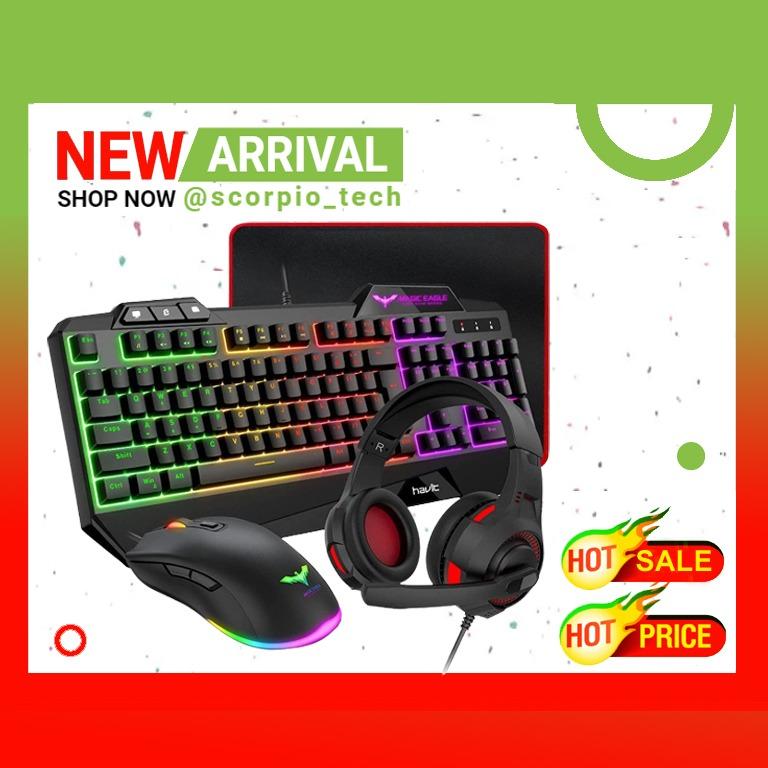 havit Gaming Keyboard Mouse Headset Mouse Pad Kit, Rainbow LED Backlit Wired, Over Ear Headphone with Mic for PC Computer, Laptop and more, Computers Tech, Parts Accessories, Computer Keyboard HAVIT Mechanical Keyboard Mouse Headset Kit, Blue Switch Keyboards,Gaming M