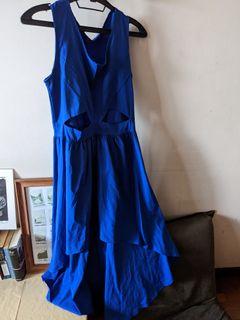 High low cut out royal blue dress