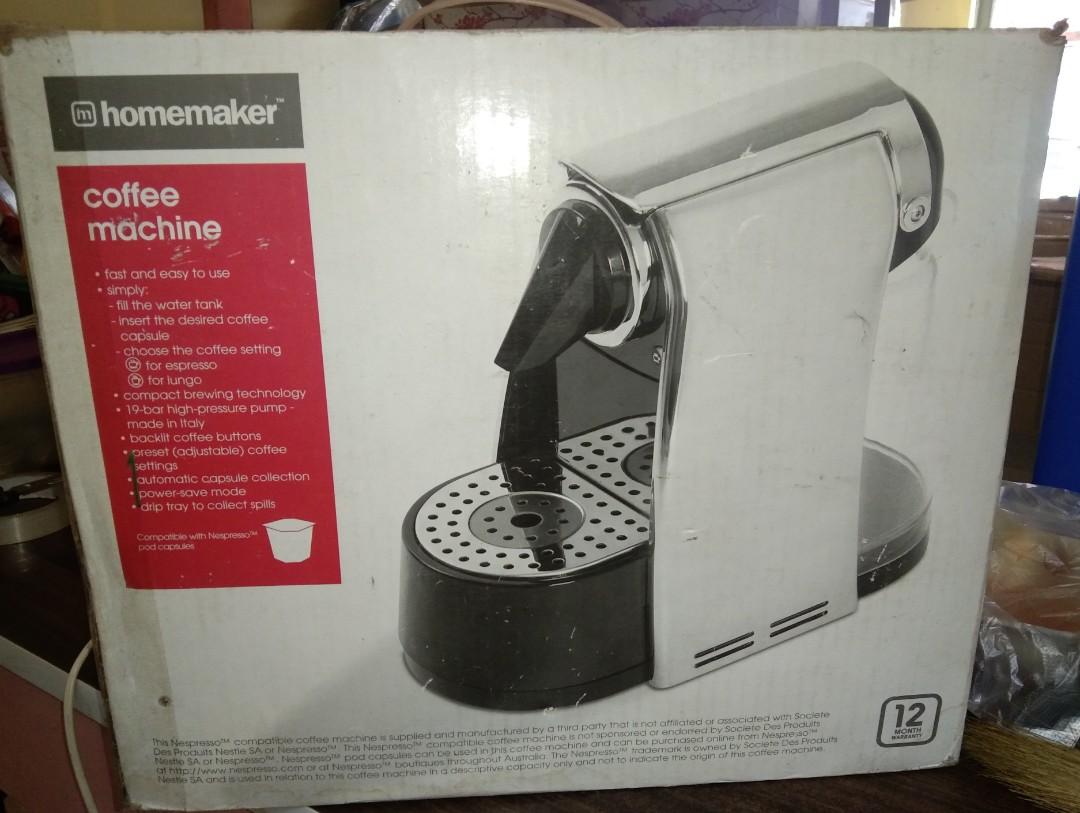 Homemaker Coffee Machine (Category: Coffee Machines & Makers) located in Rizal. Submitted by TheSweetSpotShoppe (Listing ID 1171536216, Image 3). Description: Fast and easy to use. Compact brewing technology. Preset (adjustable) coffee settings..