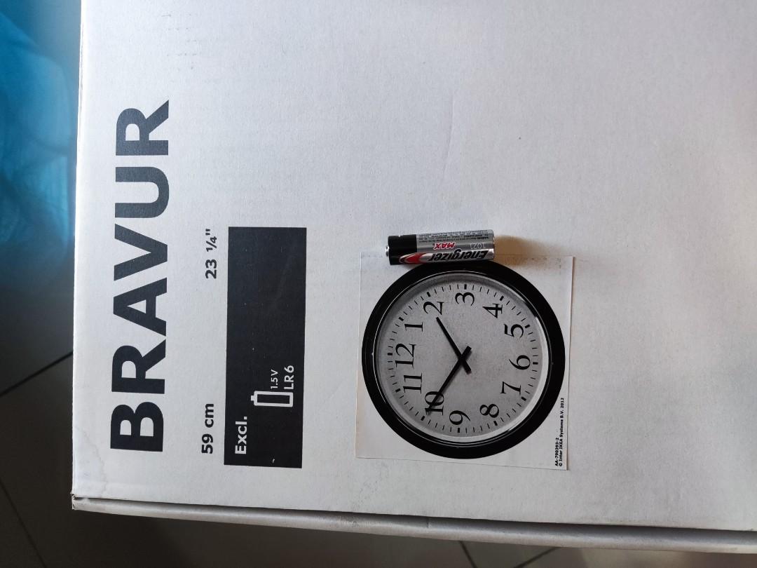 Ikea BRAVUR Wall clock, black, Furniture & Home Living, Home Decor