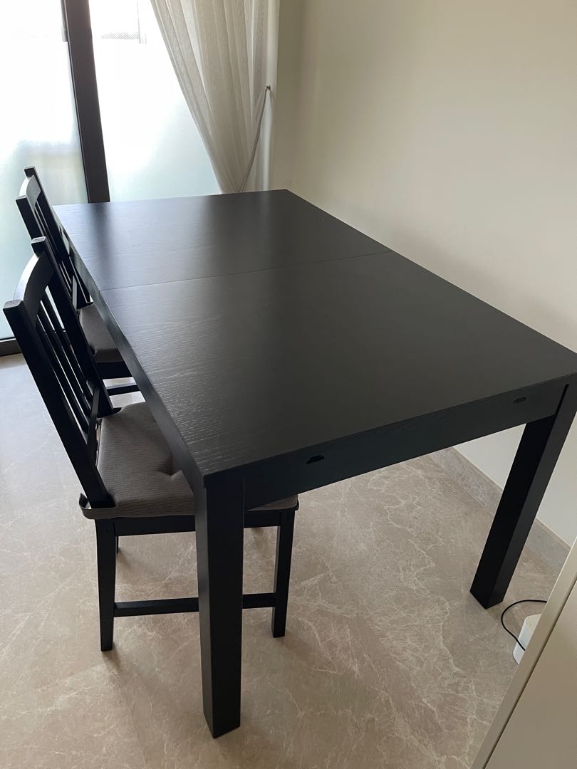 Ikea extendable dining table and chairs black, Furniture & Home Living