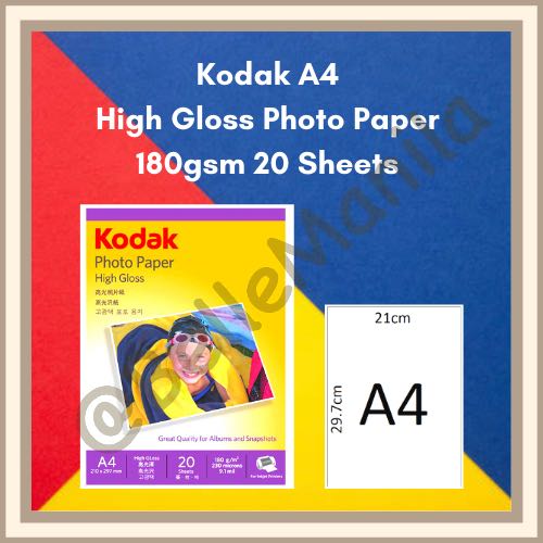 Kodak A4 High Gloss Photo Paper 180gsm, Hobbies & Toys, Stationary