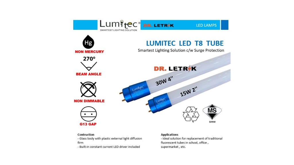 LUMITEC 30W T8 4 Feet LED Tube Light with SIRIM