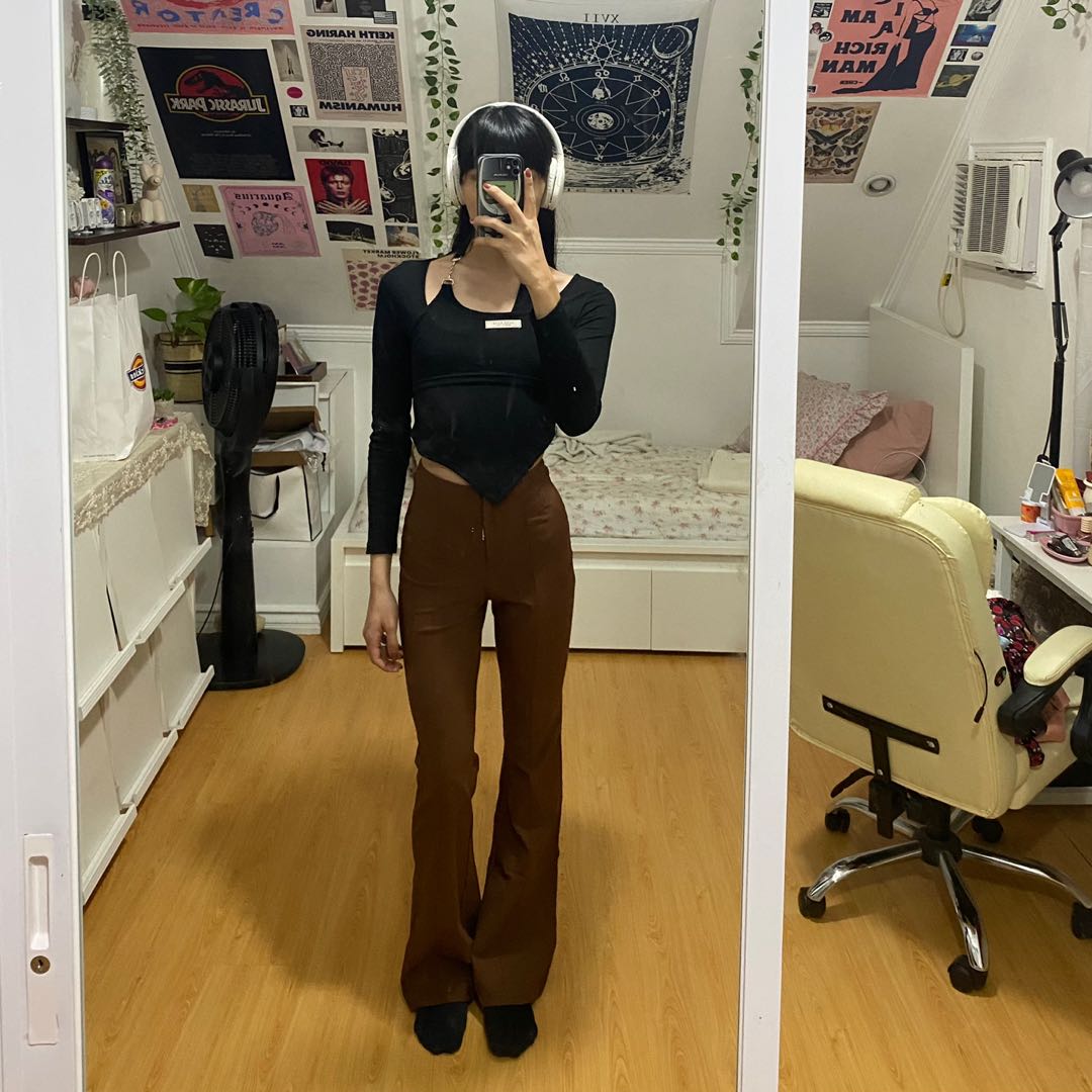 Monki Brown Flared Pants, Women's 