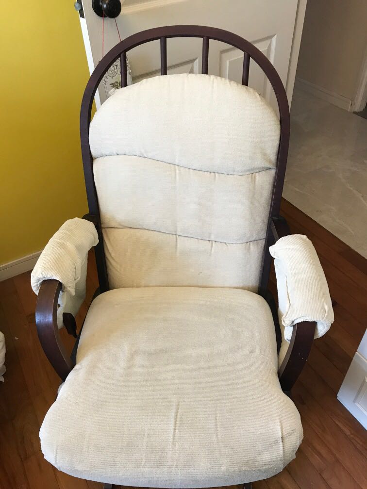 Nursing rocking chair and ottoman. Used. All original fabrics