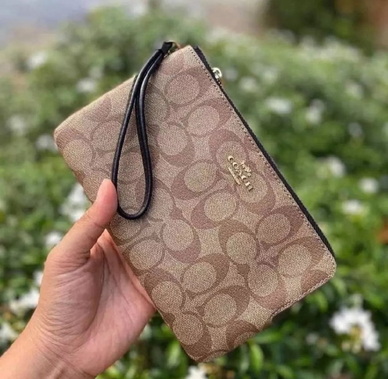 Original Coach Double Zip Wallet In Signature Canvas 3132 Khaki/Black