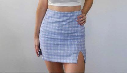 Pastel blue and white plaid skirt