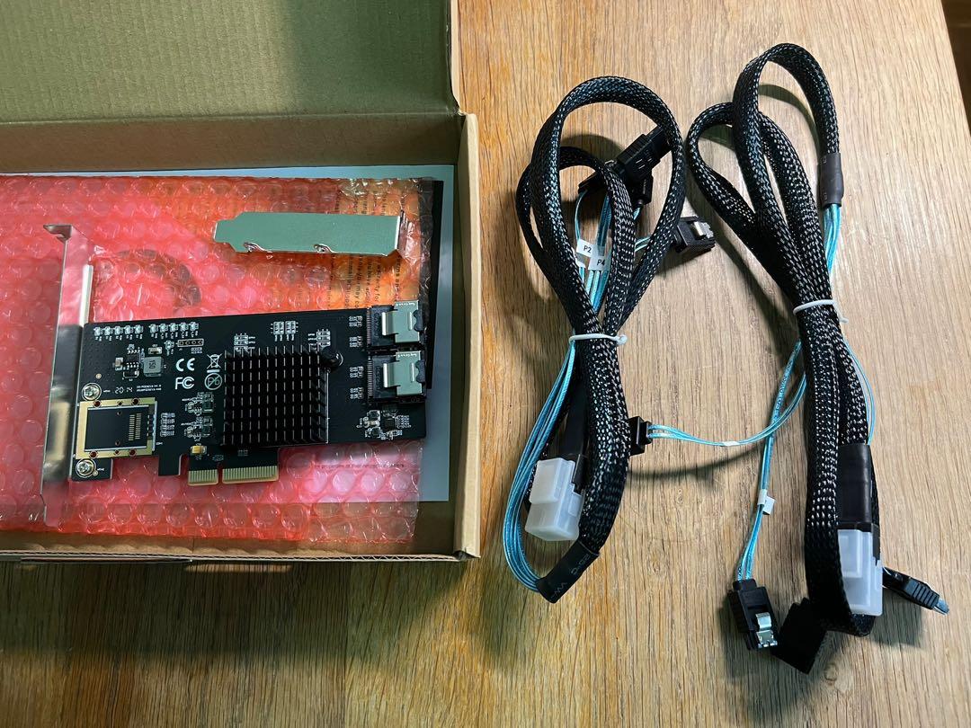 PCIe Expansion Card Mini SAS SFF8087 Ports + SATA breakout cables to 8 HDD Hard Drive Unraid