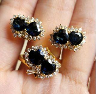 Pre owned Blue Sapphire With Diamond Earring and Ring Set