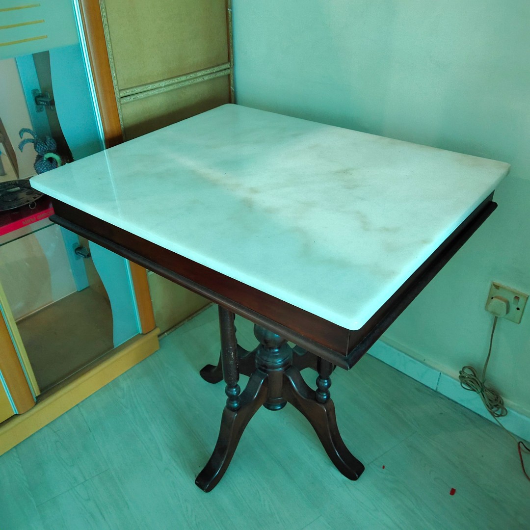Pure white marble top with rosewood legs, Furniture & Home Living