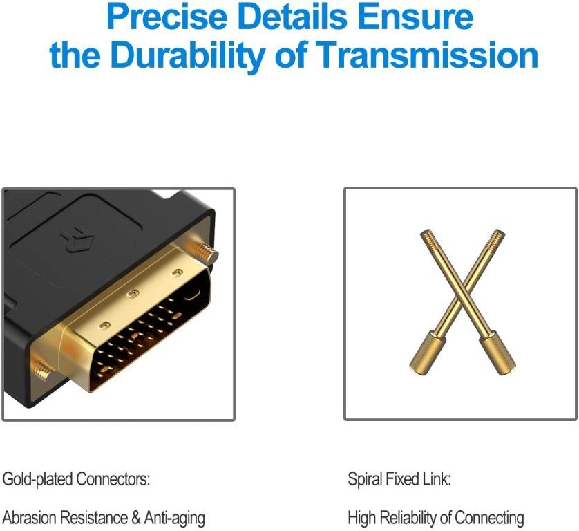 Rankie Gold Plated DVI to HDMI Cable for HDTV. Male to Female Adapter Converter (2 Pack), Black