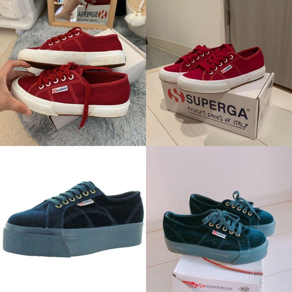 Superga Teal Velvet Flatform Sneakers