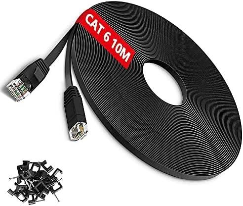 TBMax 10m Ethernet Cable Cat 6 High Speed 10 100 1000 Mbit s Gigabit Network Cable 10m Flat Internet Cable with RJ45 Connectors Clips Labels UTP