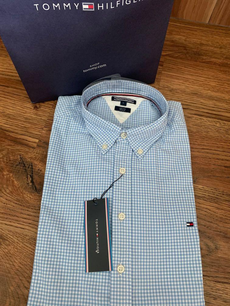 TGIF SALE Tommy Hilfiger Dress Shirt L size slim fit stretch Men s Fashion Tops Sets Shirts on Carousell