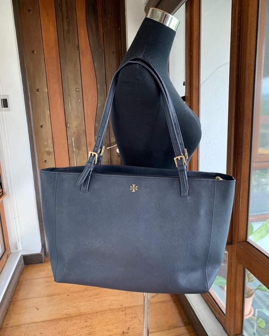 TORY BURCH EMERSON LARGE ZIP TOTE- NAVY BLUE